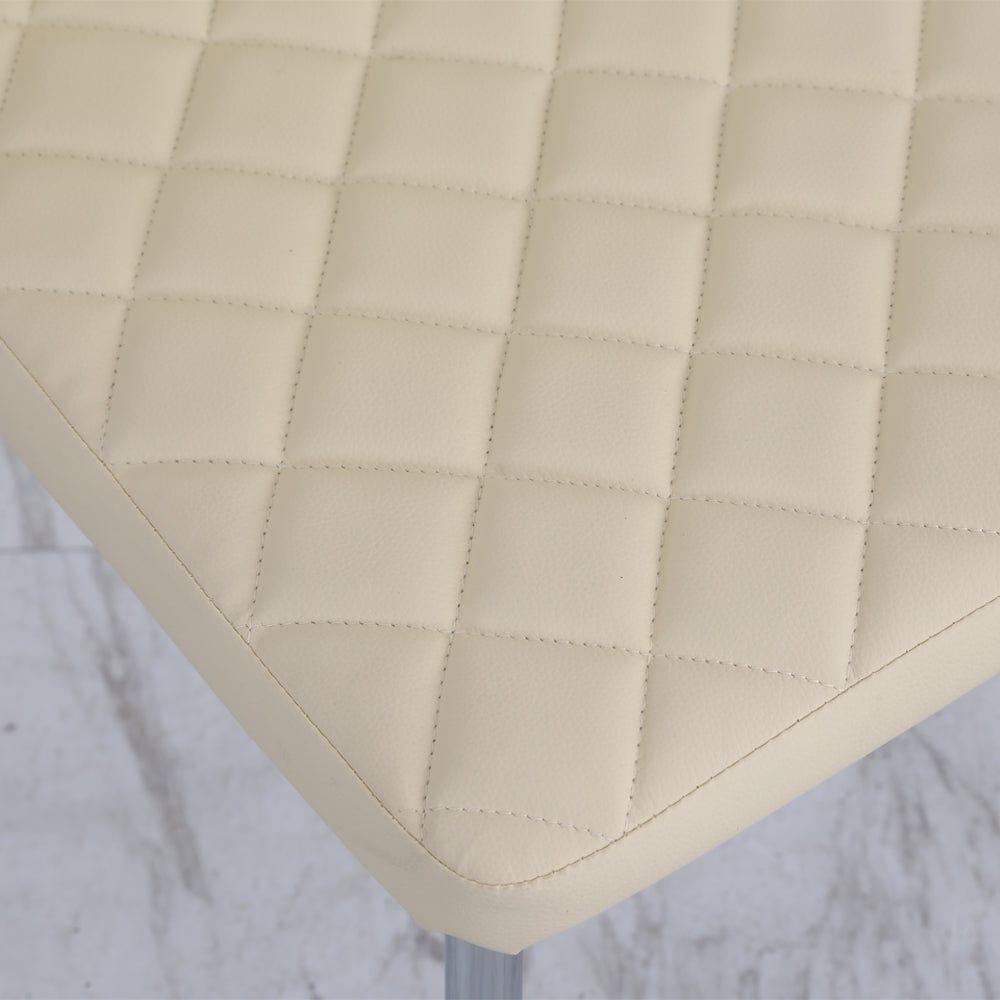 Orsa Dining Tempered Glass Table Set With 6 Chairs In Cream