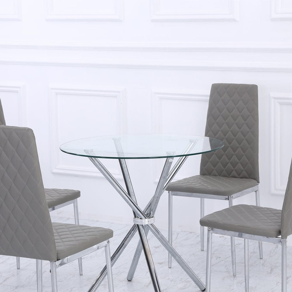 Orsa Round Dining Table Set With 4 Dining Chairs In Grey