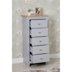 Heritage 5 Drawer Tall Chest In Grey and Oak