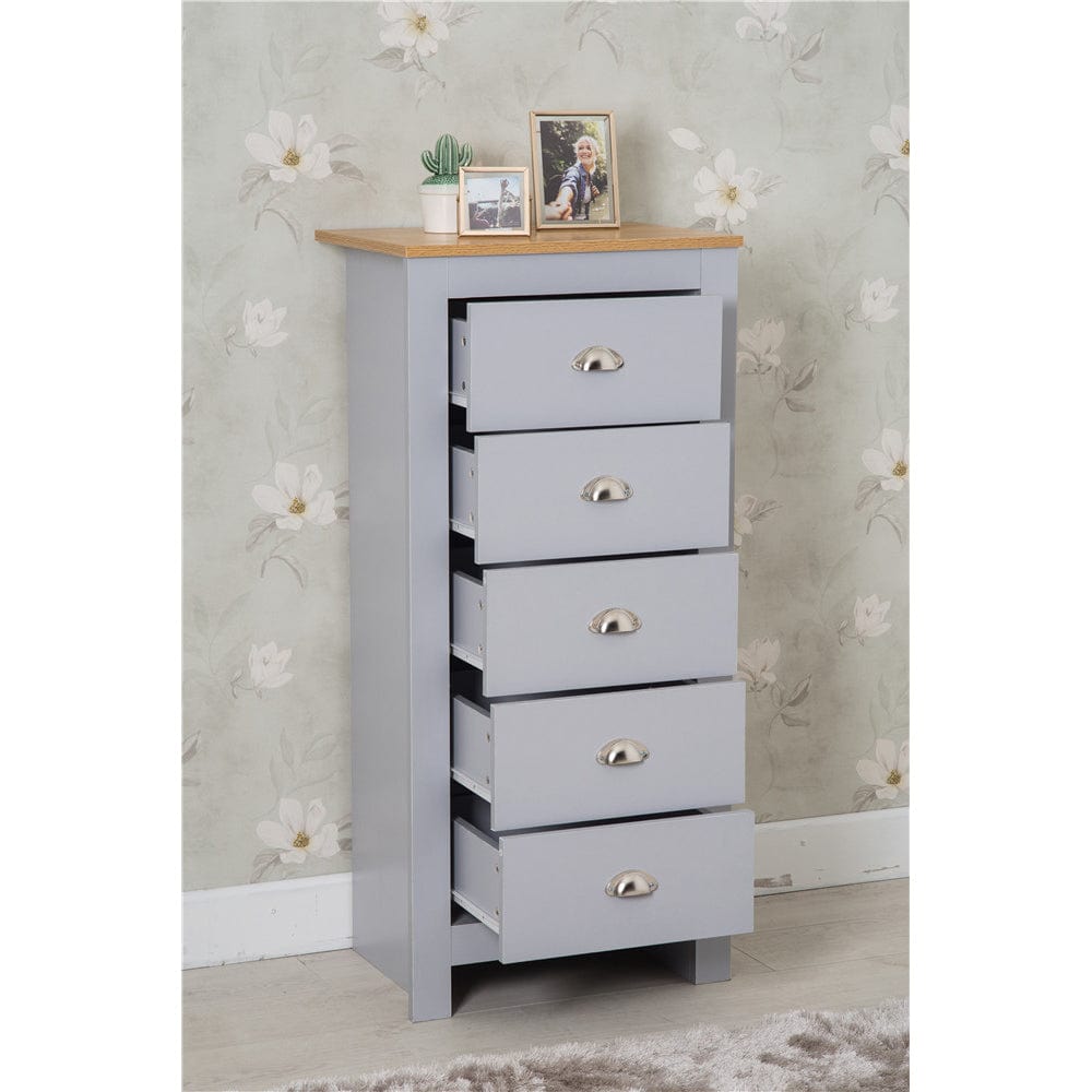 Heritage 5 Drawer Tall Chest In Grey and Oak