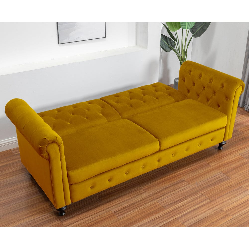 Toronto 3 Seater Chesterfield Style Velvet Sofa Bed In Mustard