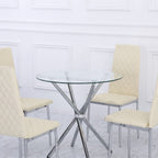 Orsa Round Dining Table Set With 4 Dining Chairs In Cream