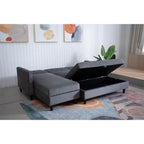 Destin Reversible Grey Velvet Corner Sofa With Storage Chaise and Ottoman Bench