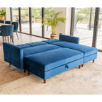Destin Reversible Blue Corner Sofa With Storage Chaise and Ottoman Bench