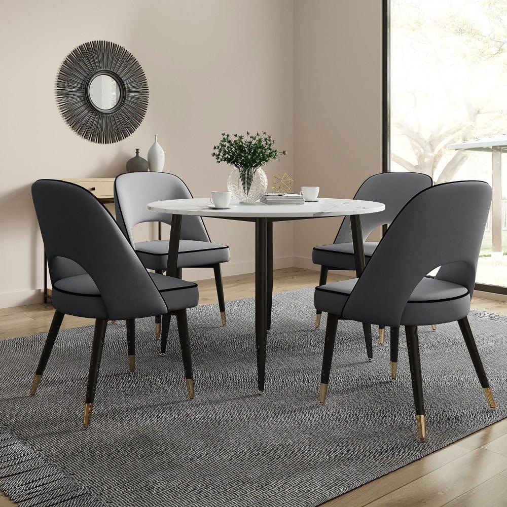 Lisa 116CM Round Marbled Effect Dining Table Set With 4 Chairs