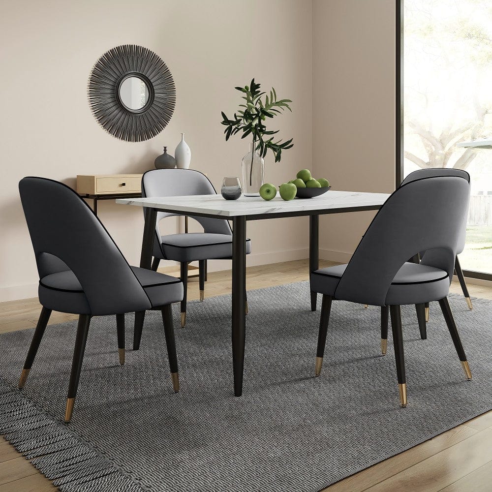 Lisa 120CM Rectangle Marbled Effect Dining Table Set With 4 Chairs