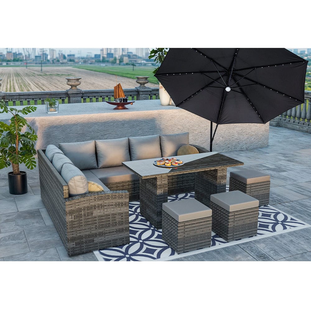 Rosen 9 Seater Rattan Garden Dining Set In Grey