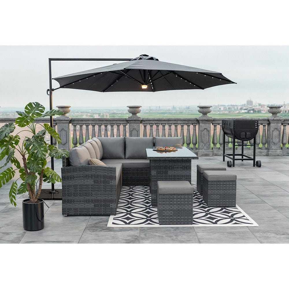 Rosen 9 Seater Rattan Garden Dining Set In Grey