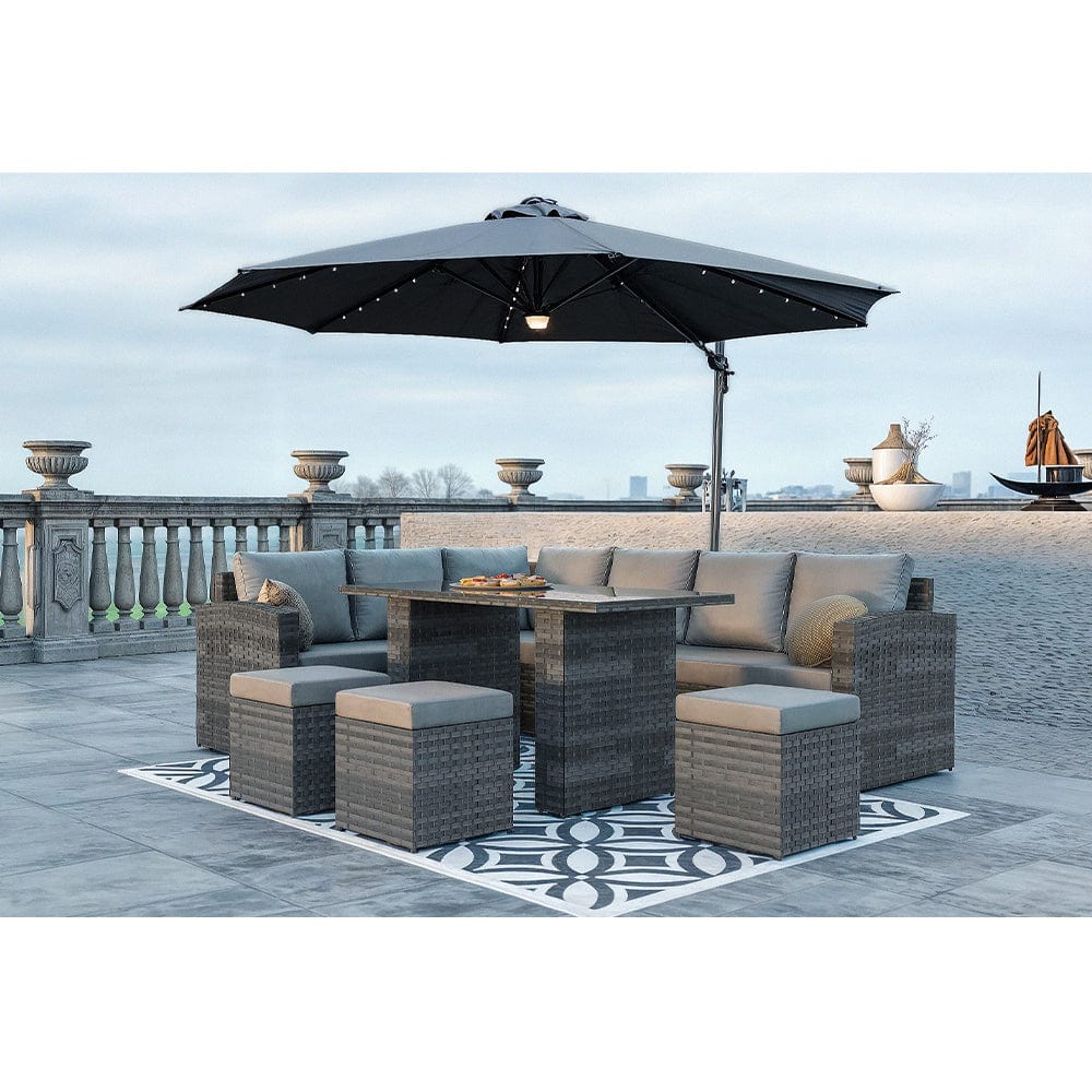 Rosen 9 Seater Rattan Garden Dining Set In Grey