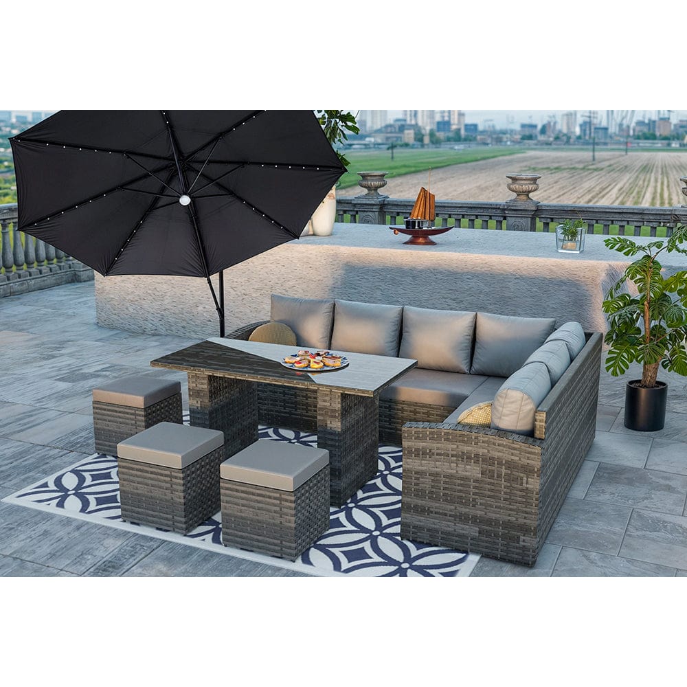 Rosen 9 Seater Rattan Garden Dining Set In Grey