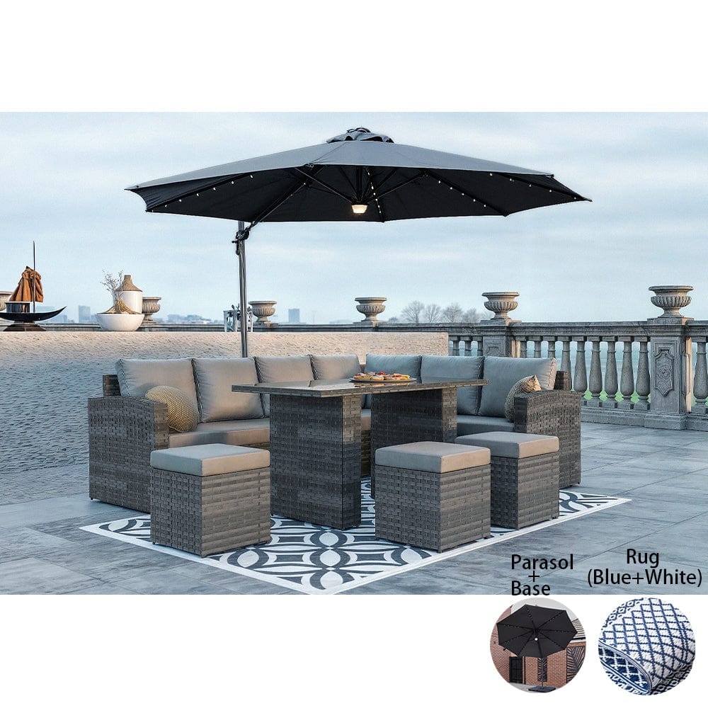Rosen 9 Seater Rattan Garden Dining Set In Grey