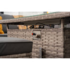 Rosen 9 Seater Fire Pit Rattan Garden Furniture Corner Dining Sofa Set In Grey