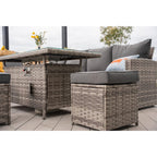 Rosen 9 Seater Fire Pit Rattan Garden Furniture Corner Dining Sofa Set In Grey