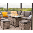 Rosen 9 Seater Fire Pit Rattan Garden Furniture Corner Dining Sofa Set In Grey
