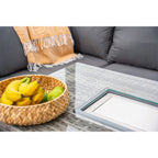 Rosen 9 Seater Fire Pit Rattan Garden Furniture Corner Dining Sofa Set In Grey