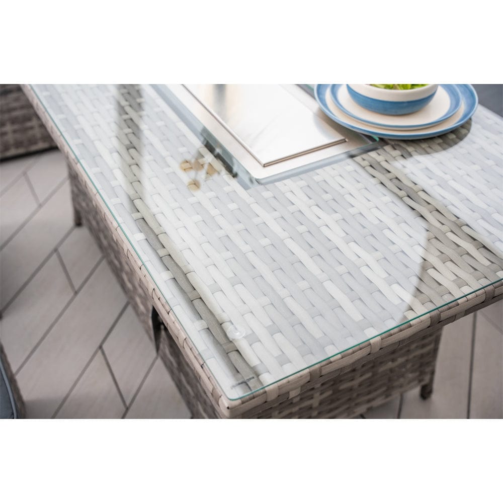 Rosen 9 Seater Fire Pit Rattan Garden Furniture Corner Dining Sofa Set In Grey