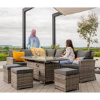 Rosen 9 Seater Fire Pit Rattan Garden Furniture Corner Dining Sofa Set In Grey