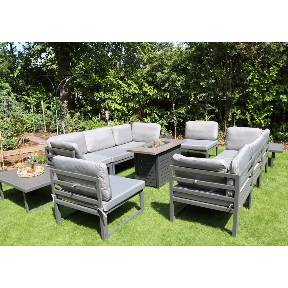 Hamburg Outdoor 8-Seater Garden Modular Steel Dining Set With Fire Pit Table And 2 Coffee Tables