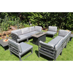 Hamburg Outdoor 8-Seater Garden Modular Steel Dining Set With Fire Pit Table And 2 Coffee Tables