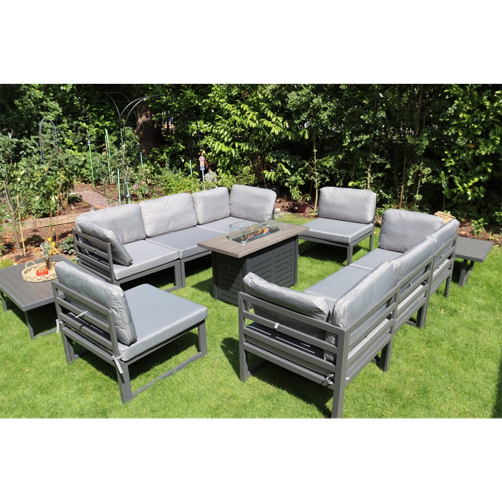 Hamburg Outdoor 8-Seater Garden Modular Steel Dining Set With Fire Pit Table And 2 Coffee Tables