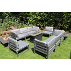 Hamburg Outdoor 8-Seater Garden Modular Steel Dining Set With Fire Pit Table And 2 Coffee Tables