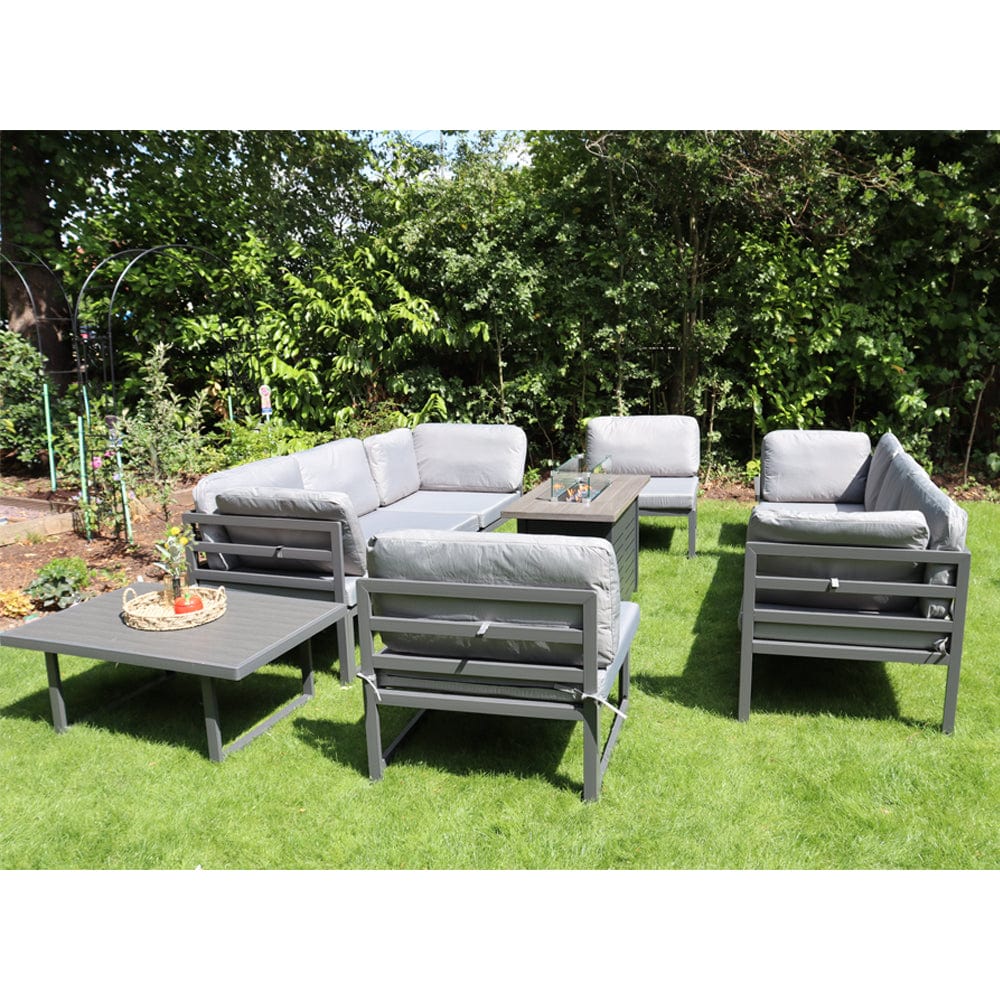 Hamburg Outdoor 8-Seater Garden Modular Steel Dining Set With Fire Pit Table And 2 Coffee Tables