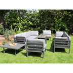 Hamburg Outdoor 8-Seater Garden Modular Steel Dining Set With Fire Pit Table And 2 Coffee Tables