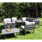 Hamburg Outdoor 8-Seater Garden Modular Steel Dining Set With Fire Pit Table And 2 Coffee Tables