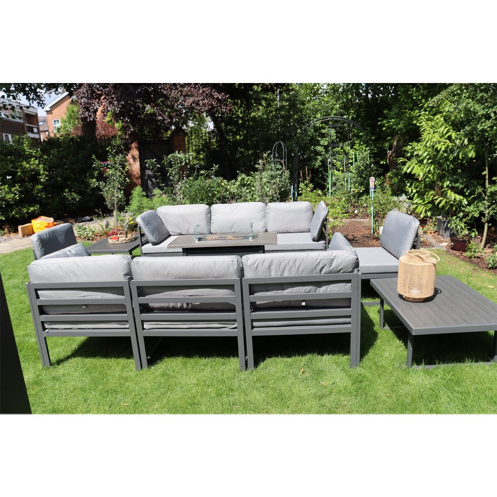 Hamburg Outdoor 8-Seater Garden Modular Steel Dining Set With Fire Pit Table And 2 Coffee Tables