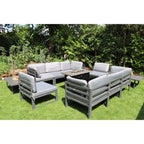Hamburg Outdoor 8-Seater Garden Modular Steel Dining Set With Fire Pit Table And 2 Coffee Tables