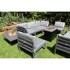 Hamburg Outdoor 8-Seater Garden Modular Steel Dining Set With Fire Pit Table And 2 Coffee Tables