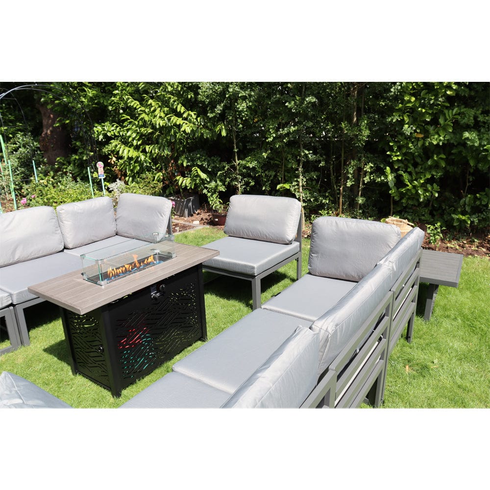 Hamburg Outdoor 8-Seater Garden Modular Steel Dining Set With Fire Pit Table And 2 Coffee Tables