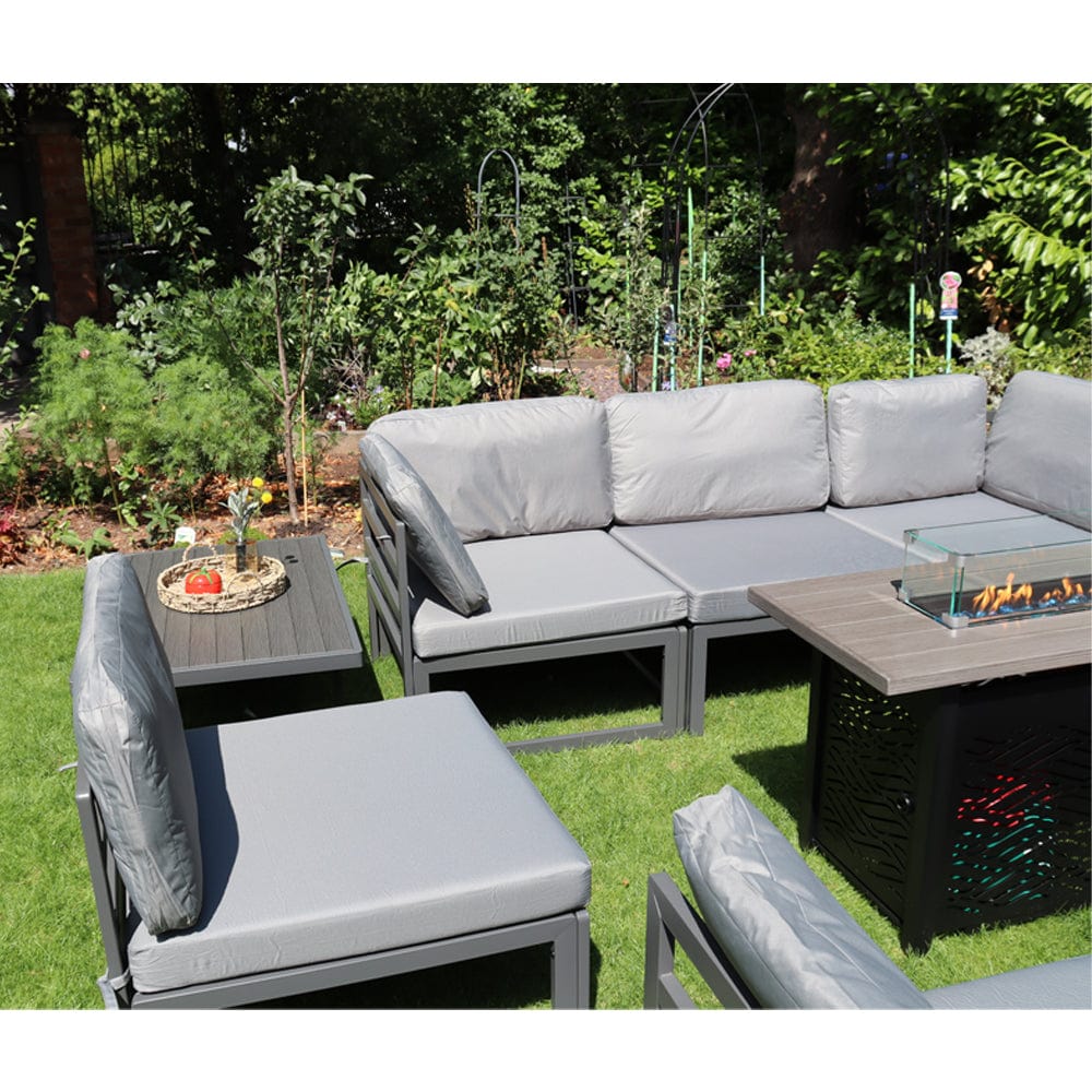 Hamburg Outdoor 8-Seater Garden Modular Steel Dining Set With Fire Pit Table And 2 Coffee Tables