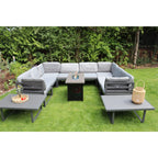 Hamburg Outdoor 8-Seater Garden Modular Steel Dining Set With Fire Pit Table And 2 Coffee Tables