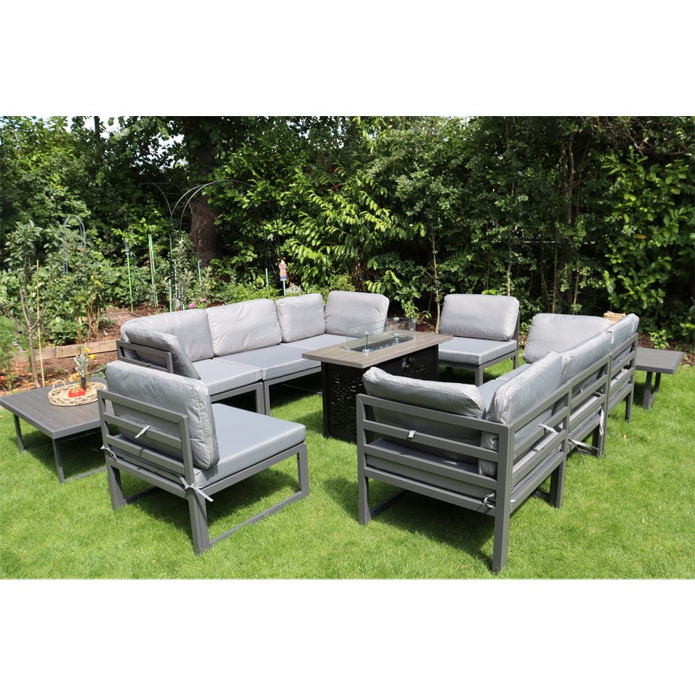 Hamburg Outdoor 8-Seater Garden Modular Steel Dining Set With Fire Pit Table And 2 Coffee Tables