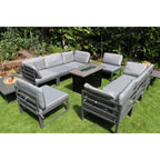 Hamburg Outdoor 8-Seater Garden Modular Steel Dining Set With Fire Pit Table And 2 Coffee Tables
