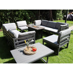 Hamburg Outdoor 8-Seater Garden Modular Steel Dining Set With Fire Pit Table And 2 Coffee Tables