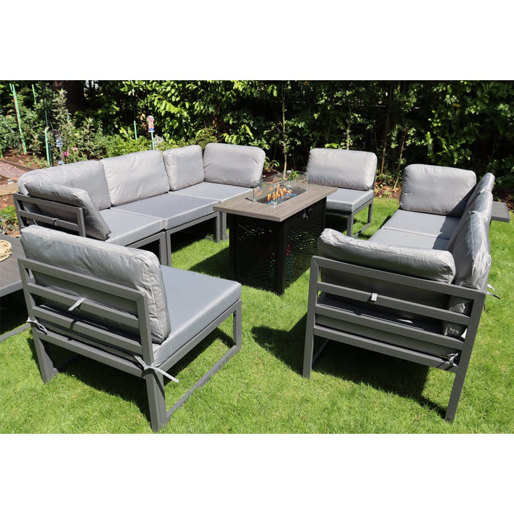 Hamburg Outdoor 8-Seater Garden Modular Steel Dining Set With Fire Pit Table And 2 Coffee Tables