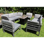 Hamburg Outdoor 8-Seater Garden Modular Steel Dining Set With Fire Pit Table And 2 Coffee Tables