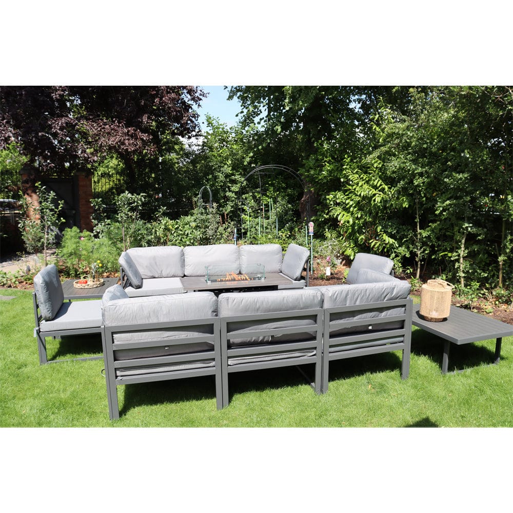 Hamburg Outdoor 8-Seater Garden Modular Steel Dining Set With Fire Pit Table And 2 Coffee Tables