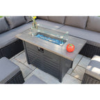 Barcelona Rattan Garden Furniture 9 Seater Corner Sofa Set with Fire pit Dining Table in Black Or Grey