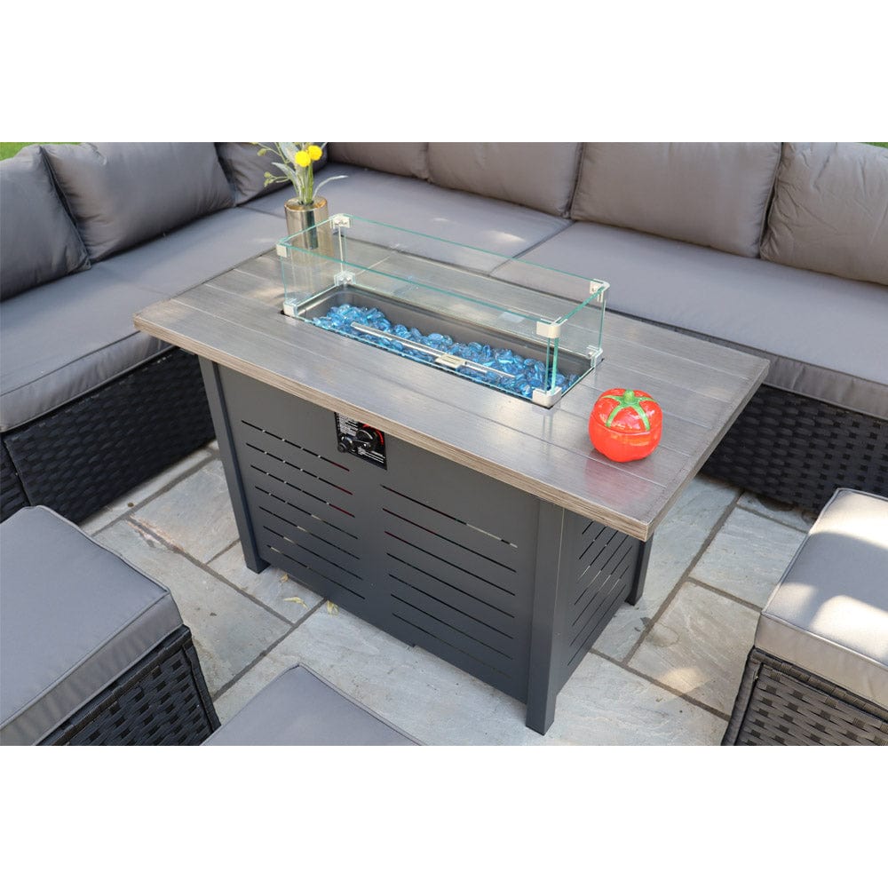 Barcelona Rattan Garden Furniture 9 Seater Corner Sofa Set with Fire pit Dining Table in Black Or Grey