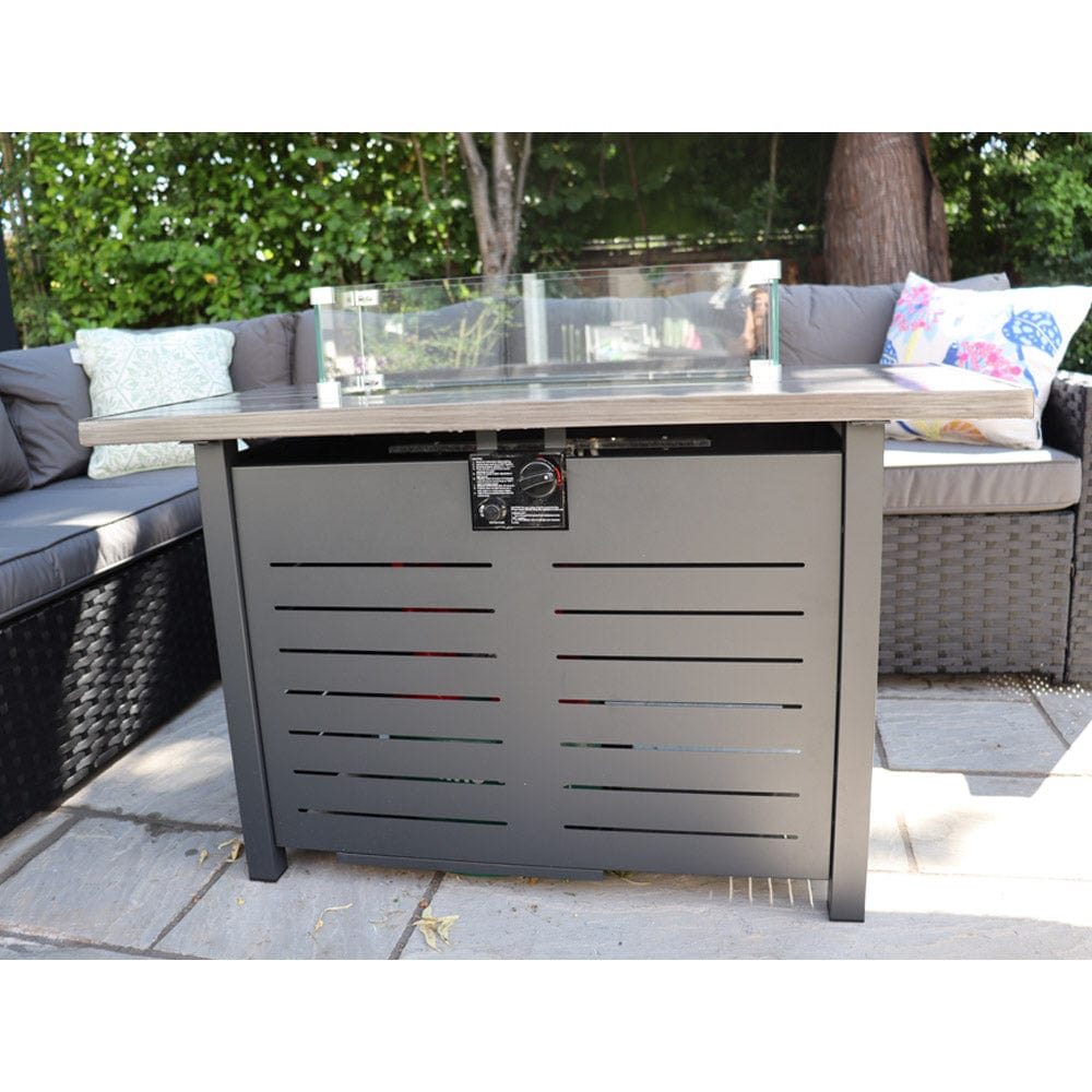 Barcelona Rattan Garden Furniture 9 Seater Corner Sofa Set with Fire pit Dining Table in Black Or Grey