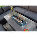 Barcelona Rattan Garden Furniture 9 Seater Corner Sofa Set with Fire pit Dining Table in Black Or Grey