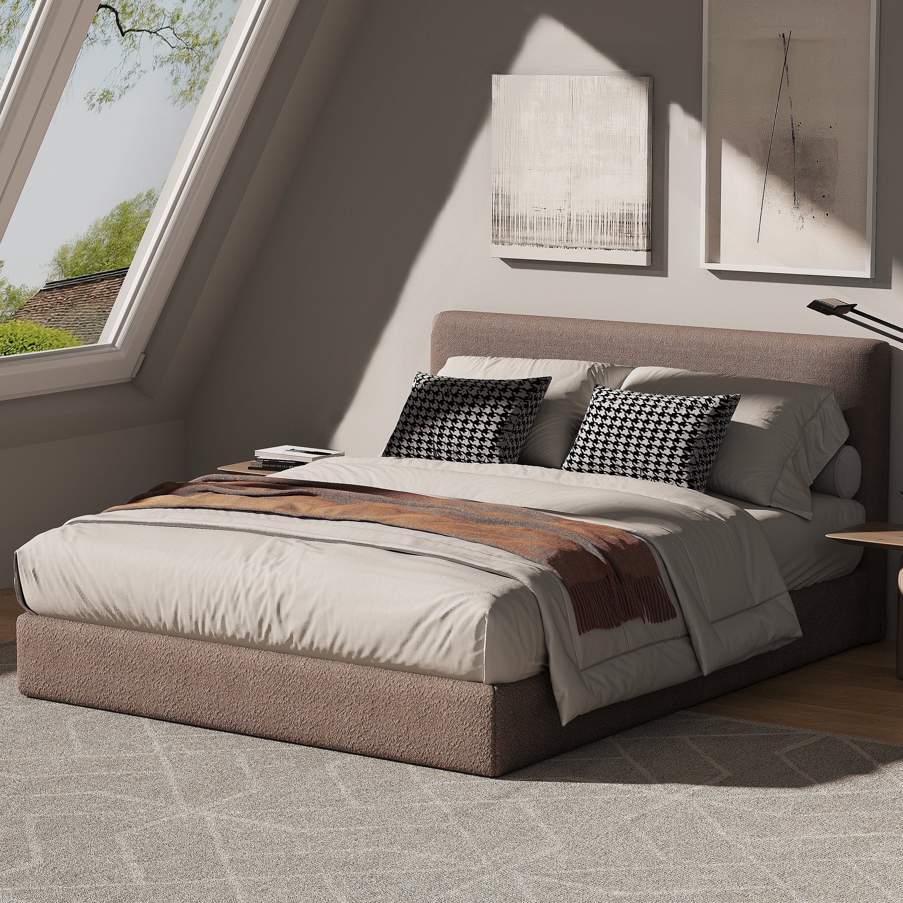 Marshmuff Soft Frame Boucle Bed Frame With Headboard King Bed or Double Bed or Single Bed