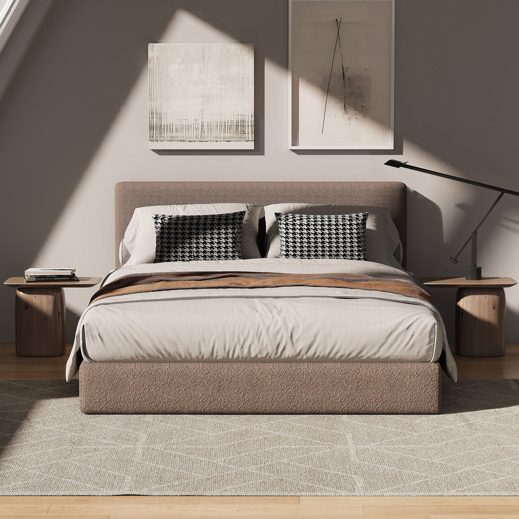 Marshmuff Soft Frame Boucle Bed Frame With Headboard King Bed or Double Bed or Single Bed