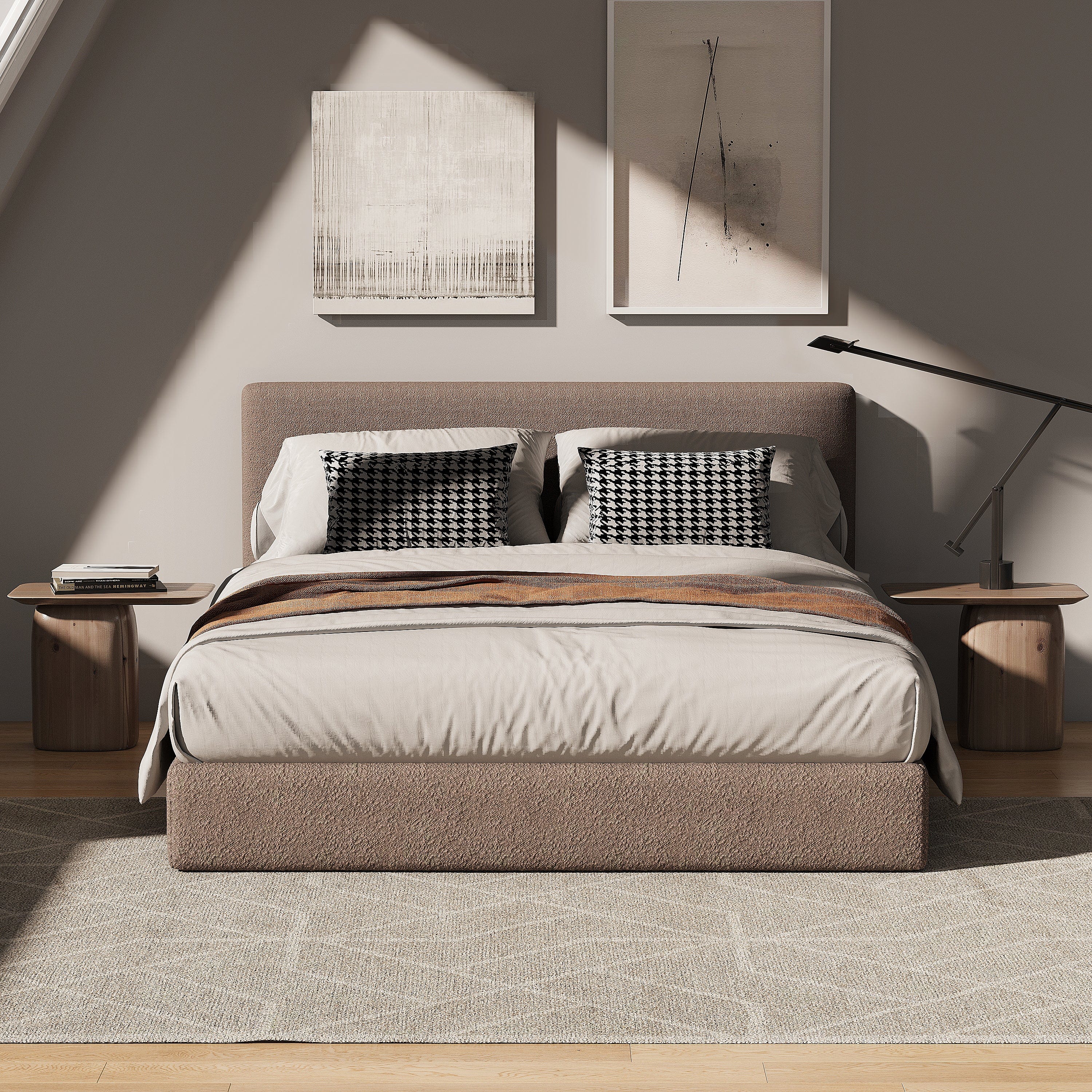 Marshmuff Soft Frame Boucle Bed Frame With Headboard King Bed or Double Bed or Single Bed