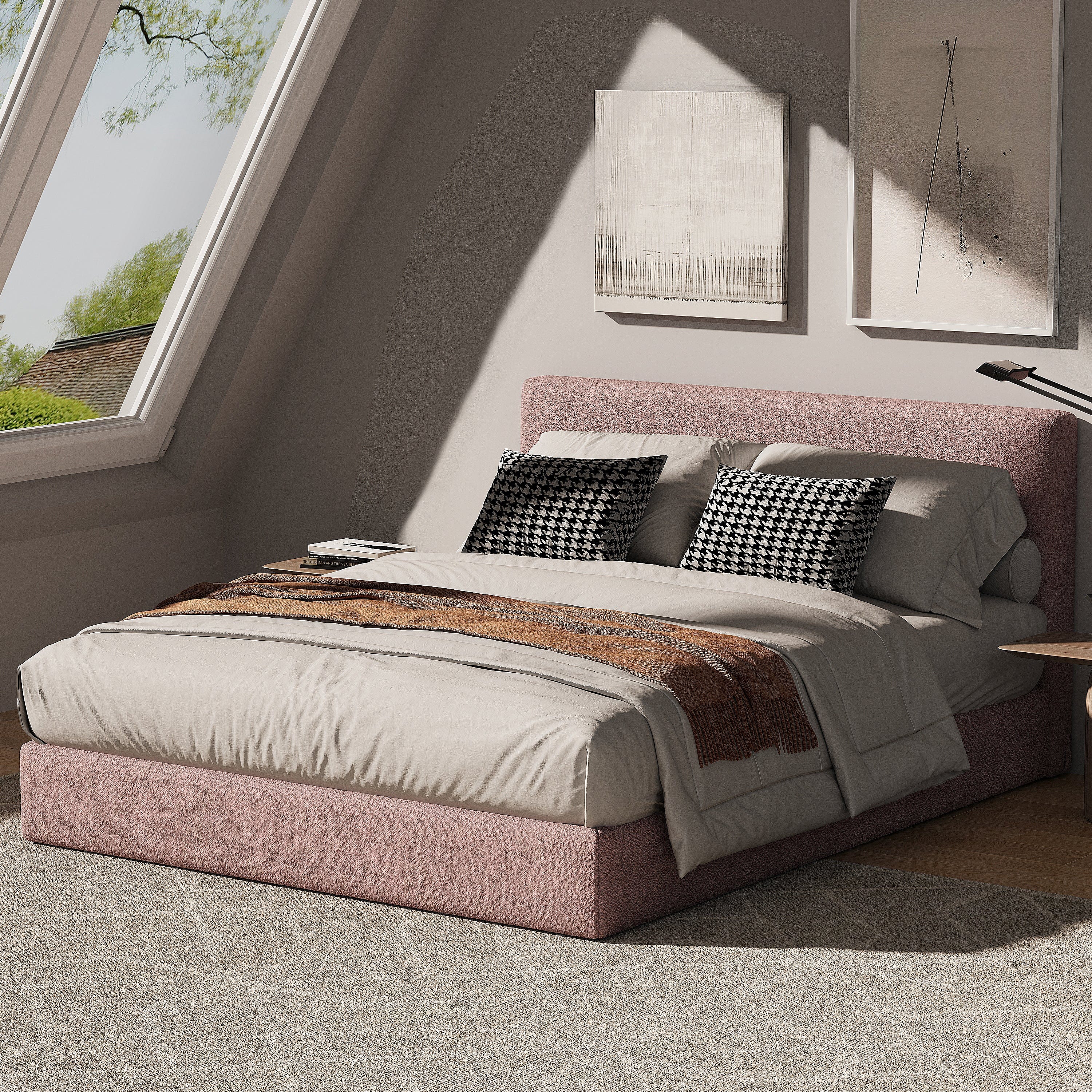 Marshmuff Soft Frame Boucle Bed Frame With Headboard King Bed or Double Bed or Single Bed