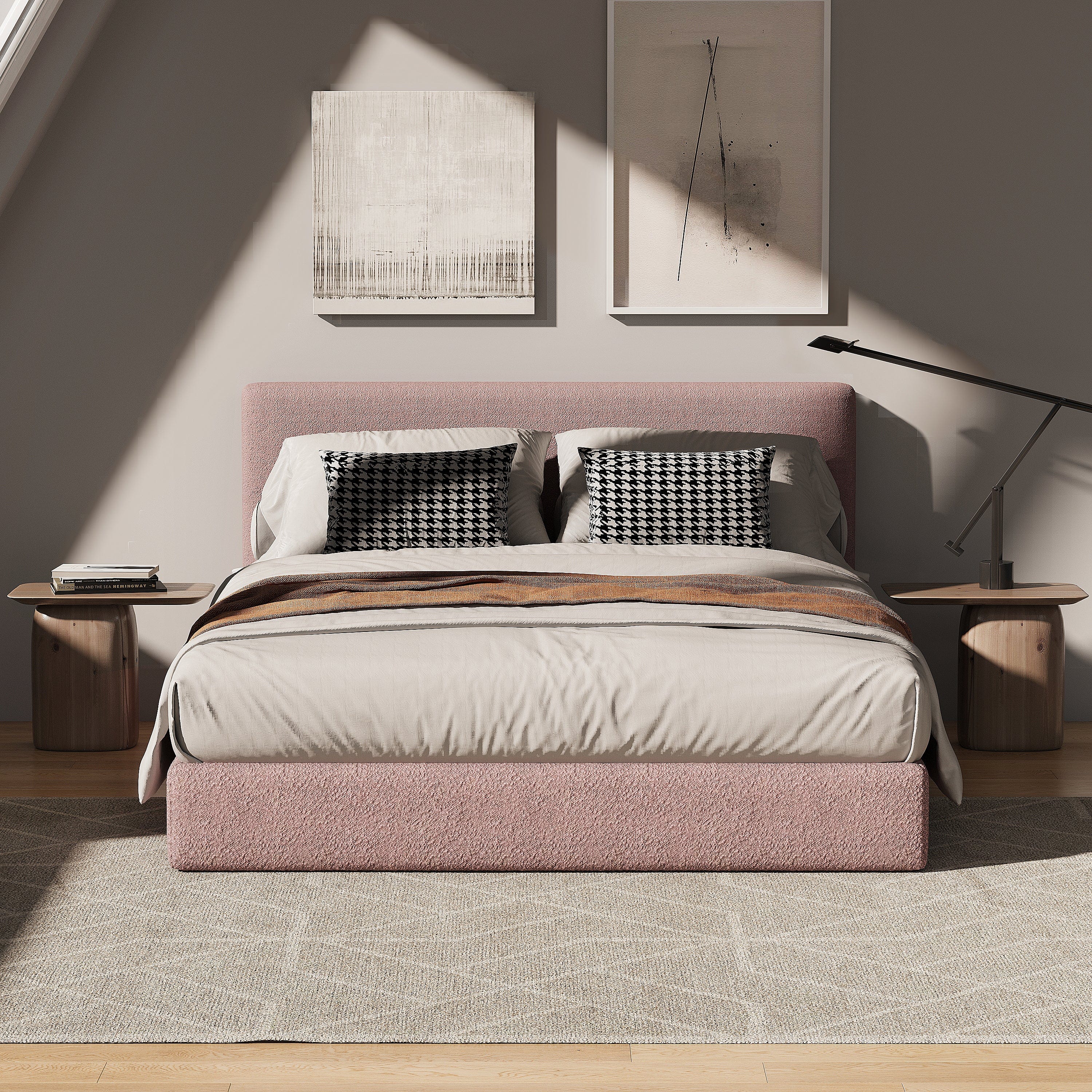 Marshmuff Soft Frame Boucle Bed Frame With Headboard King Bed or Double Bed or Single Bed