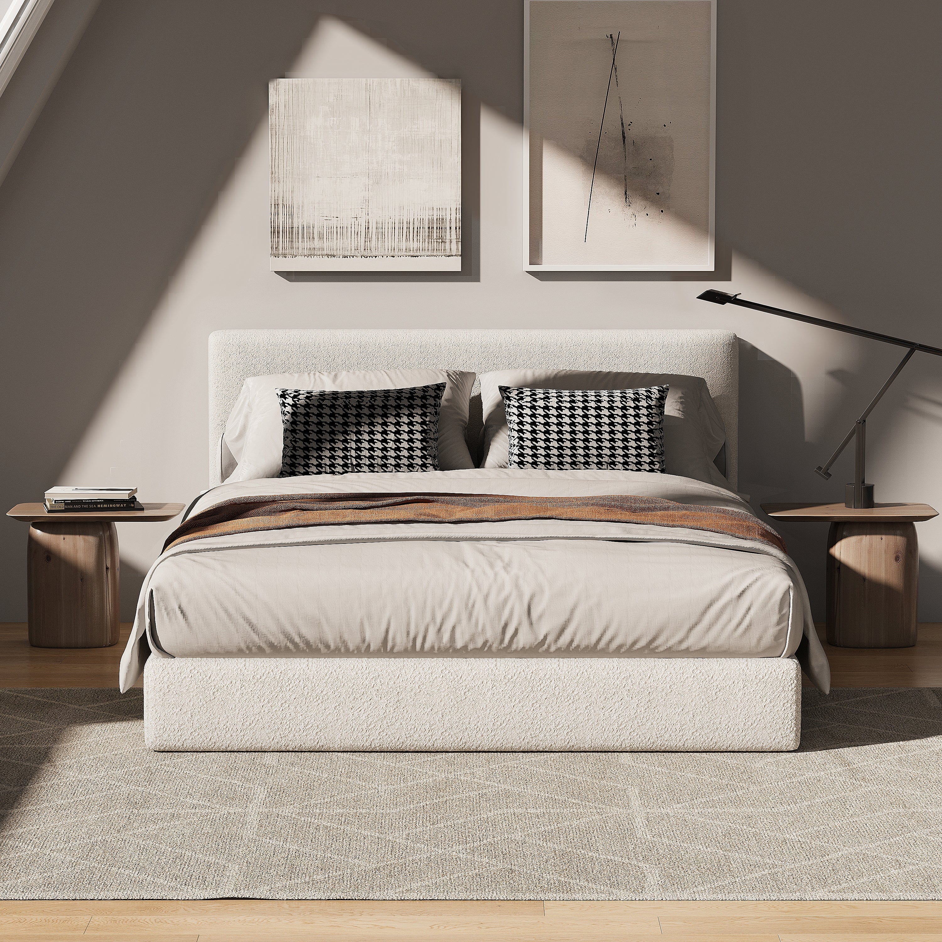 Marshmuff Soft Frame Boucle Bed Frame With Headboard King Bed or Double Bed or Single Bed